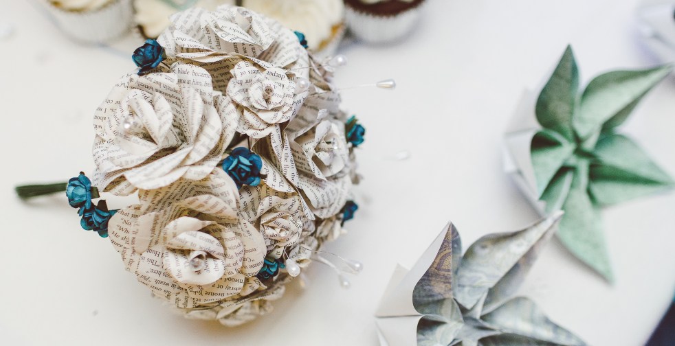 bouquet of roses made from book pages